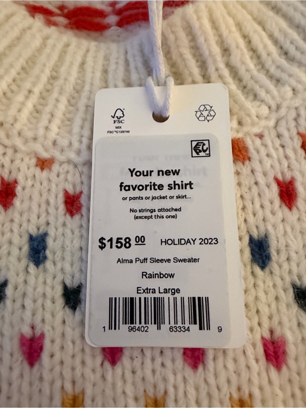 NWT Marine Layer Cream Women’s Sweater & Pom Hat with Multi-Color Heart Dots - Picture 2 of 4